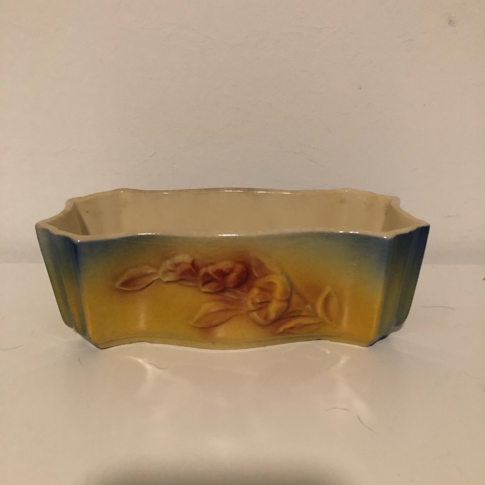 Vintage Shawnee Pottery Yellow and Blue Ceramic Floral Planter - Model 181
